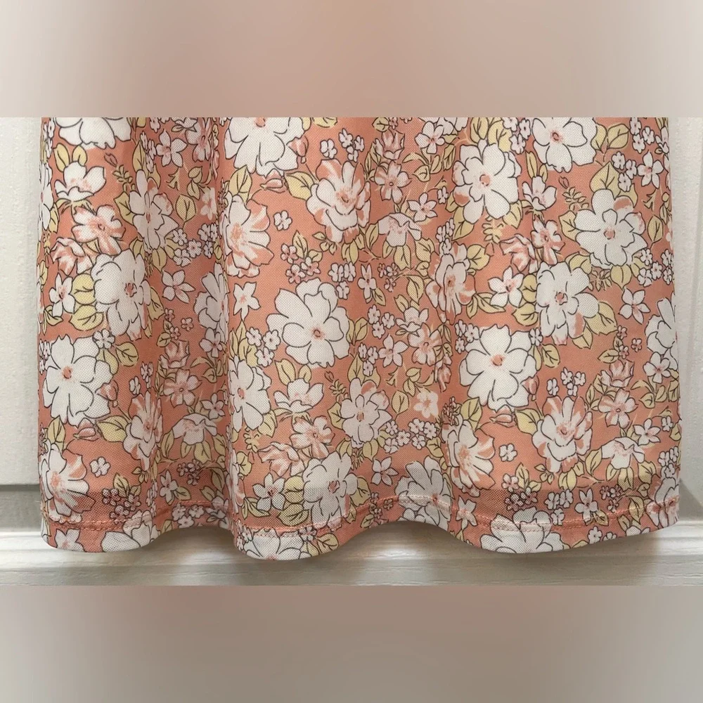 RSQ Floral Puff Sleeve Mini Dress Peach Pink Smocked Back Large
